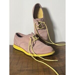 Cole Haan LunarGrand Suede Oxford Shoes Tan Yellow Sole Womens 8.5